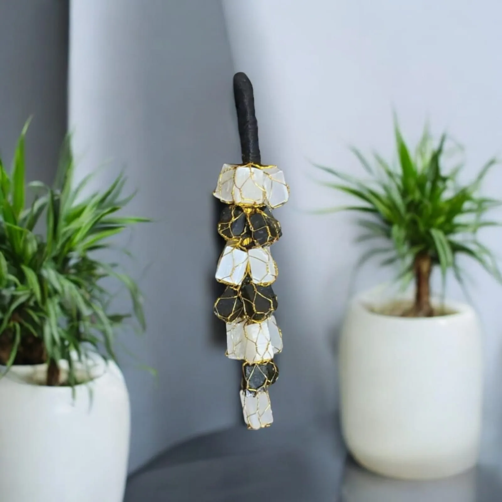 BLACK TOURMALINE SELENITE HANGING BLACK TOURMALINE SELENITE HANGING